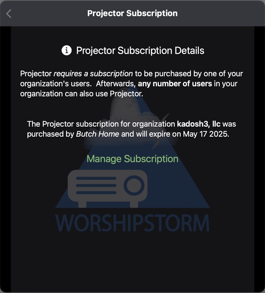 Managing the Projector Subscription – WorshipStorm